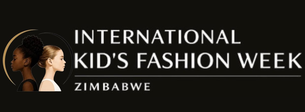 International Kids Fashion Week Zimbabwe logo with two childrens faces in profile on black background