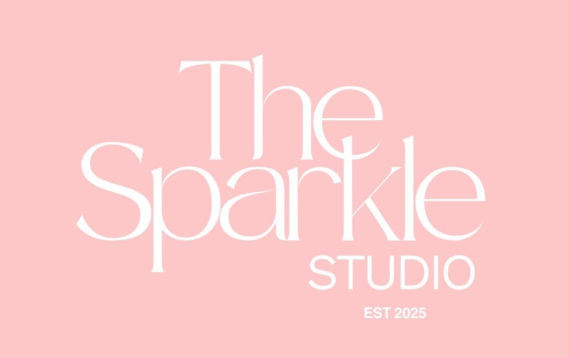 The Sparkle Studio logo on pink background with EST 2025